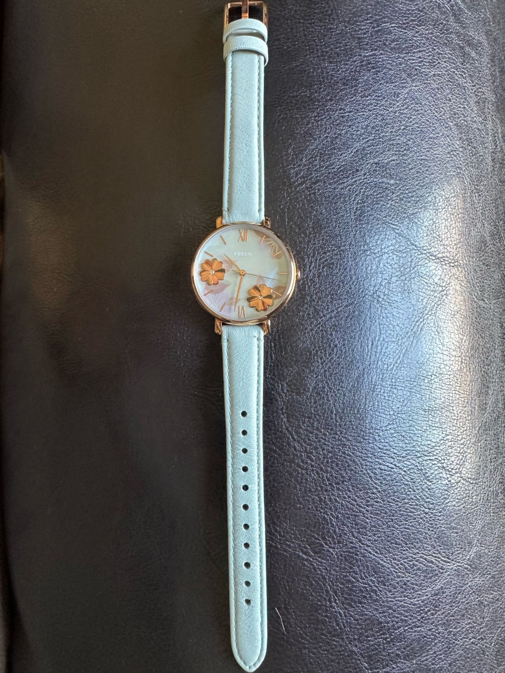 Fossil Women's Mint Leather Floral Dial Rose Gold Watch